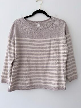 Pact Organic Cotton Women's Oat and Cream Striped Soft Drop Shoulder Sweater